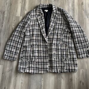 POL Oversized Plaid Long Blazer Heavy Tweed Plaid Blazer Jacket Size Large